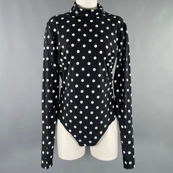 PRABAL GURUNG Size M Black White Lycra Polka Dot Bodysuit Dress Top - Picture 1 of 6